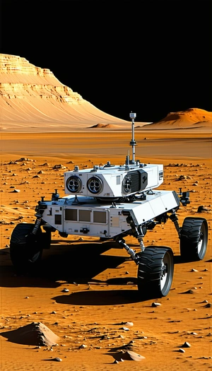 A White Robotic Vehicle, Possibly A Rover, Sitting On A Dirt Surface
