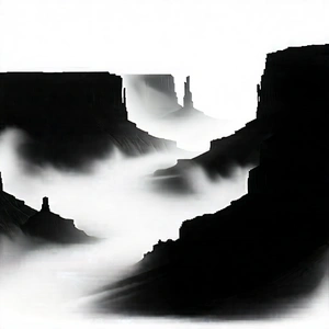 Nature Pencil Sketch: (mist:1.17) over canyon floor