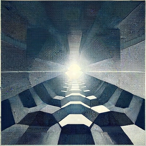 Abstract Ink Drawing: Hexagonal Pattern With Refracted Light With Painting Tunnel