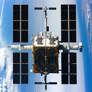 A Space Shuttle With A Large Satellite On Top Of It