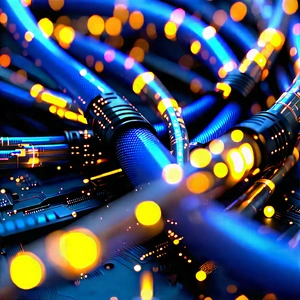 Close-up of fiber optic cables