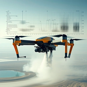 A Yellow And Black Helicopter Is Flying In The Sky, Leaving A Trail Of Smoke Behind It
