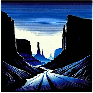 Nature Linocut Print: Canyon During Blue Hour With Blue White