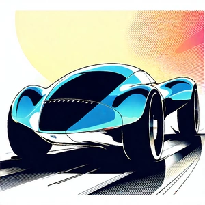 Tech Linocut Print: Innovative Electric Vehicle Design With Blue Shown