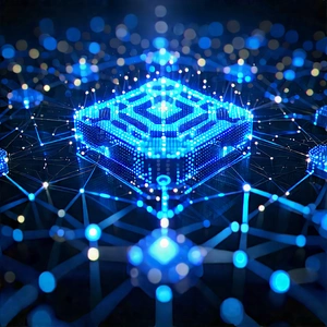 Blockchain Network Visualization With Close-up Blue,