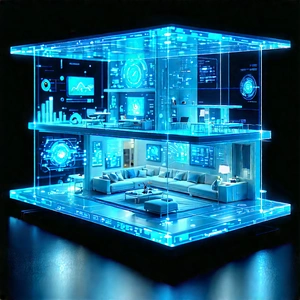 Smart Home Device With Data Visualization With Futuristic Living