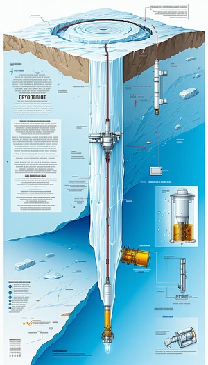 The Image Is A Blue And White Poster That Features A Large Iceberg With A Red Line Going Through It