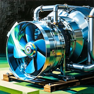 Tech Gouache Painting: Close-up Of Cooling System With Large, Shiny