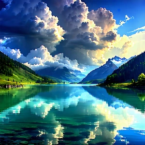 Nature Diagram Style: Dramatic Clouds Over Alpine Lake With Serene Lake