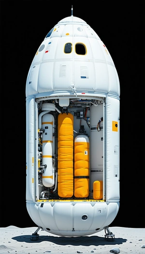 A White Space Shuttle With A Large, Inflatable White And Yellow Dome On Top