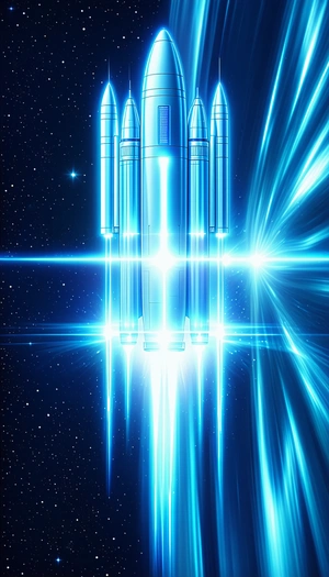 A Bright Blue Spacecraft With A Long