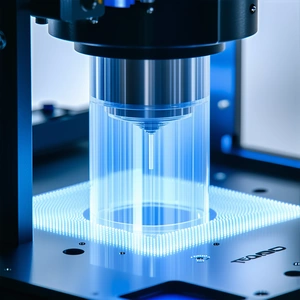 A Clear Glass Container Is Sitting On A Blue Light Table