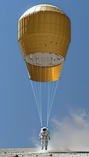 A Large, Gold-colored Hot Air Balloon Is Flying High In The Sky