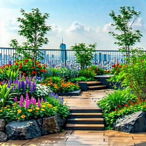 Urban Hdr Photography: Rooftop Garden With Sightseeing With Beautiful Garden