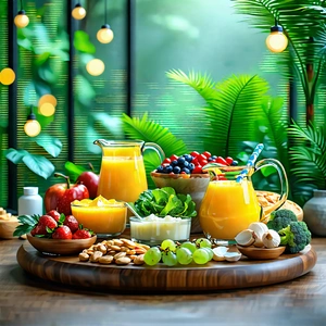 Lifestyle Architectural Photography: Wellness Scene With Healthy Food With Wooden Dining