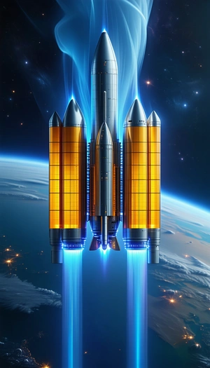 A Space Shuttle With Three Boosters Attached To Its Side