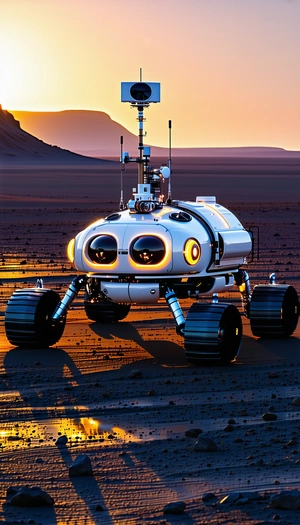 A Futuristic Vehicle, Possibly A Rocket Or A Spacecraft, Parked On A Dirt Surface
