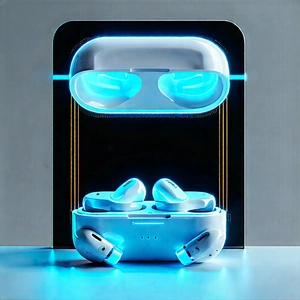 Wireless Earbuds With Glowing Screen With Pair Blue