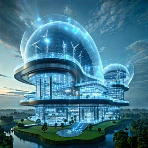 Tech Digital Art: Innovative Renewable Energy Design With Futuristic Building