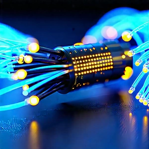 Close-up Of Fiber Optic Cables With Close-up Blue