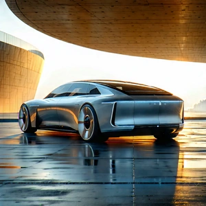 Tech Architectural Photography: Innovative Electric Vehicle Design With Sleek Silver