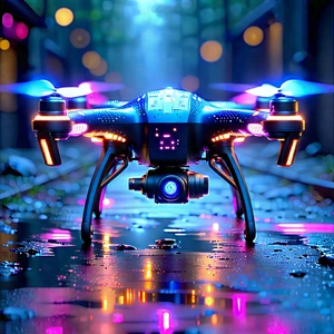 Drone With Glowing Screen With Small, Colorful