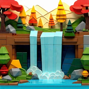 Nature Low Poly: Waterfall in autumn colors
