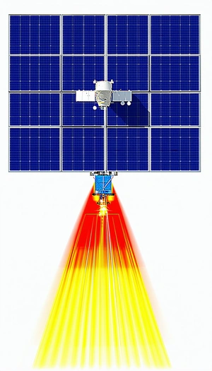 A Solar Panel With A Red Light Shining On It