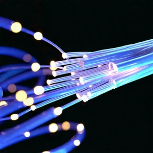 Close-up Of Fiber Optic Cables With Close-up Blue