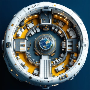 model space station, showcasing large