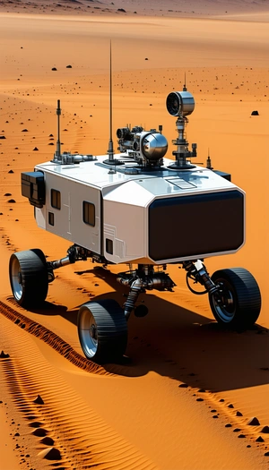 A White Robotic Vehicle Is Sitting On A Dirt Road