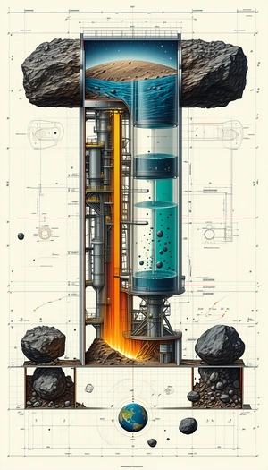 The Image Is A Detailed Drawing Of A Large Industrial Structure, Possibly A Factory Or A Power Plant
