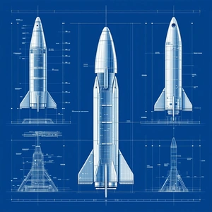 A Blue Illustration Of A Rocket Ship Is Shown In A Series Of Diagrams