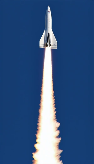 The Image Captures A Rocket Launching Into The Sky, Leaving A Trail Of Smoke Behind It