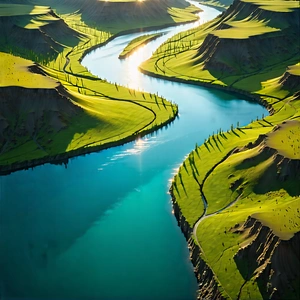Nature Unreal Engine: Aerial View Of Winding River With Beautifully Drawn