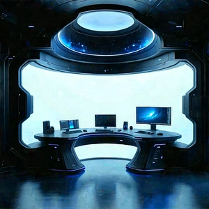 Futuristic Digital Workspace With Image, There