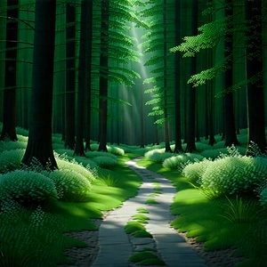 Nature 3D Render: Path through dense forest