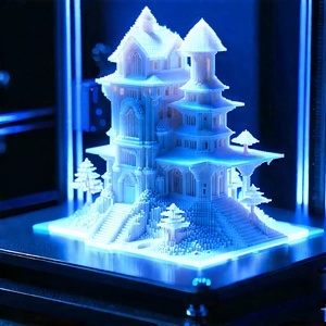3d Printer With Holographic Projection With Model Castle