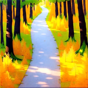 Nature Watercolor Painting: Path Through Autumn Woodland With Pathway Surrounded