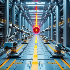 In The Image, There Is A Large Group Of Robots Lined Up In A Long Row, All Facing The Same Direction