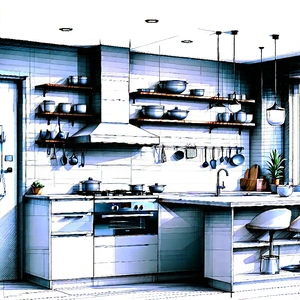 Lifestyle Isometric Design: Modern Kitchen With Organized Space With Image, There