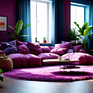 Lifestyle Drone Photography: Cozy Living Room With Comfortable Textiles With Cozy Living