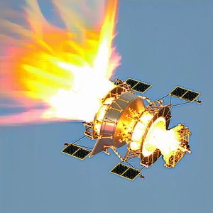 A Space Shuttle Is Flying Through The Sky, With A Bright Orange Flame Trailing Behind It