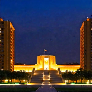 Urban Lithograph: Cultural Center With City Lights With Large Building