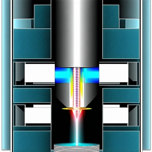 A Blue And White Image Of A Machine With A Red Beam Of Light Coming Out Of It