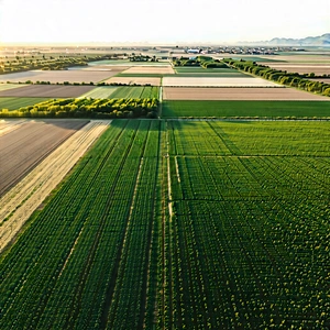 Nature Matte Painting: Aerial View Of Agricultural Fields With Large, Lush