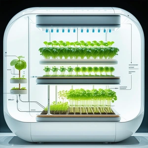 A Large, White, And Illuminated Box Filled With Various Plants