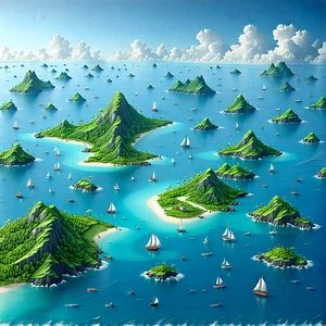 Nature Diagram Style: Aerial view of coastal islands