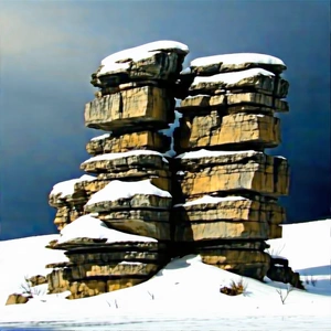 Nature Matte Painting: Rock Formation In Winter Snow With Large Rock