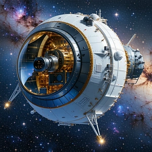 A Large Spacecraft, Possibly A Space Station Or A Satellite, Floating In The Vastness Of Space